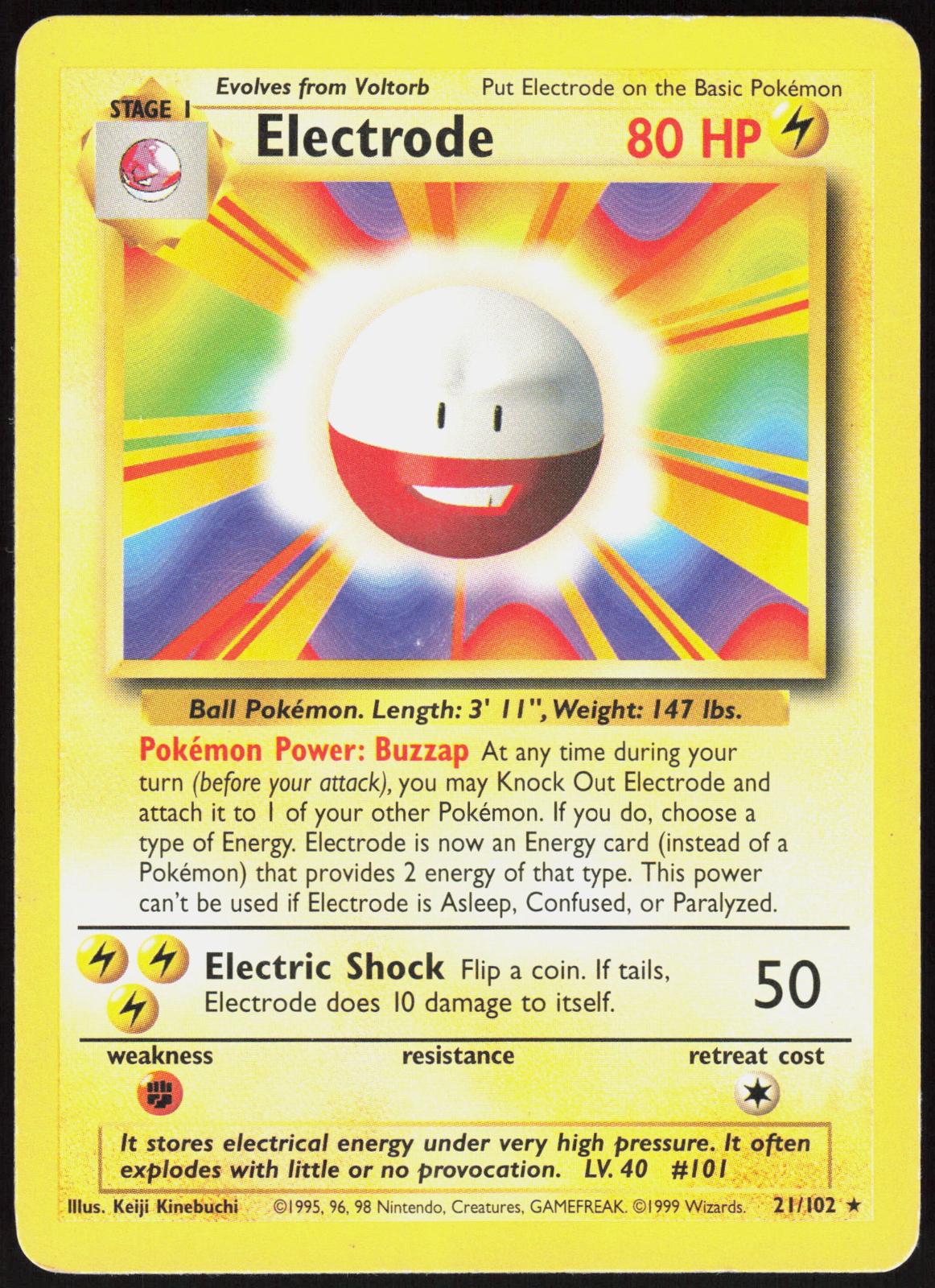 ELECTRODE 21/102 BASE SET UNLIMITED POKEMON RARE MP