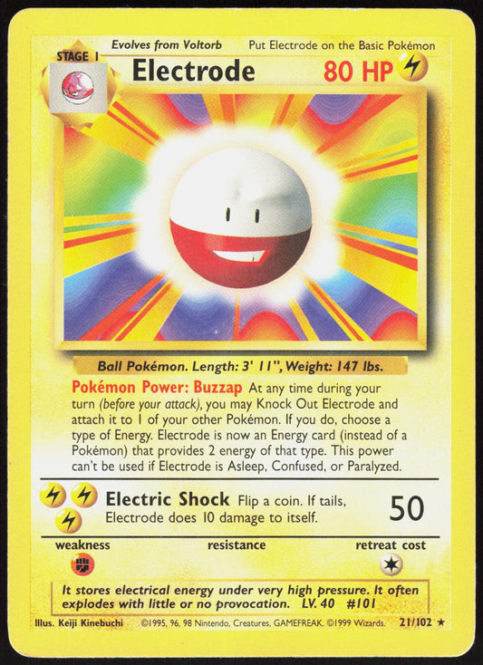 ELECTRODE 21/102 BASE SET UNLIMITED POKEMON RARE MP