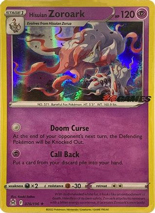 POKEMON TCG - Hisuian Zoroark 076/196 Miscellaneous Cards & Products - Promo