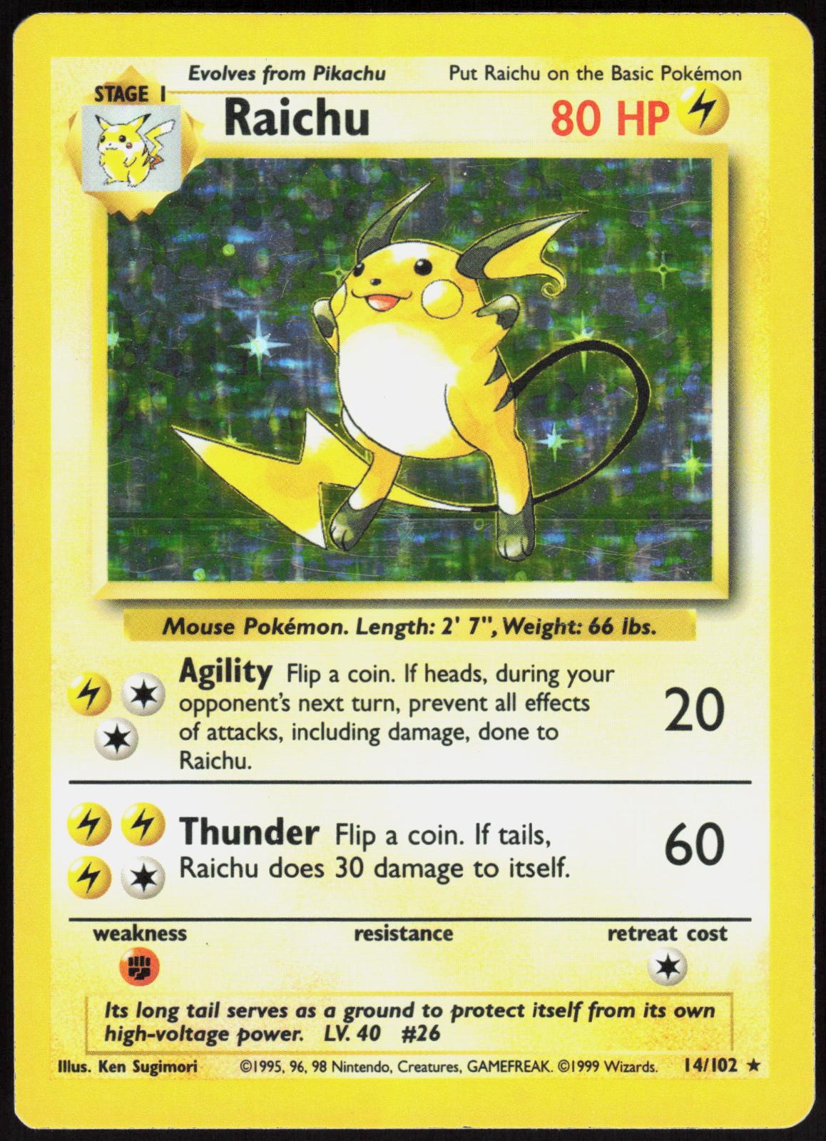 RAICHU 14/102 BASE SET UNLIMITED POKEMON HOLO RARE HP