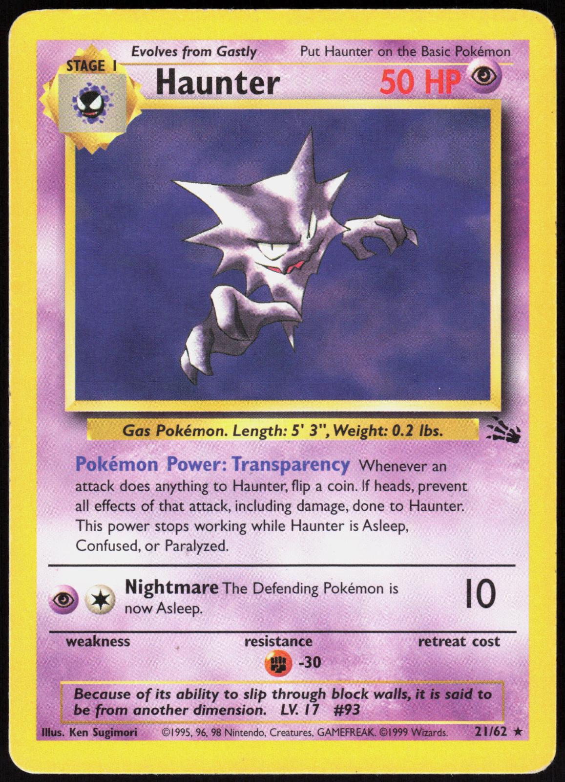 HAUNTER 21/62 FOSSIL POKEMON RARE UNLIMITED MP