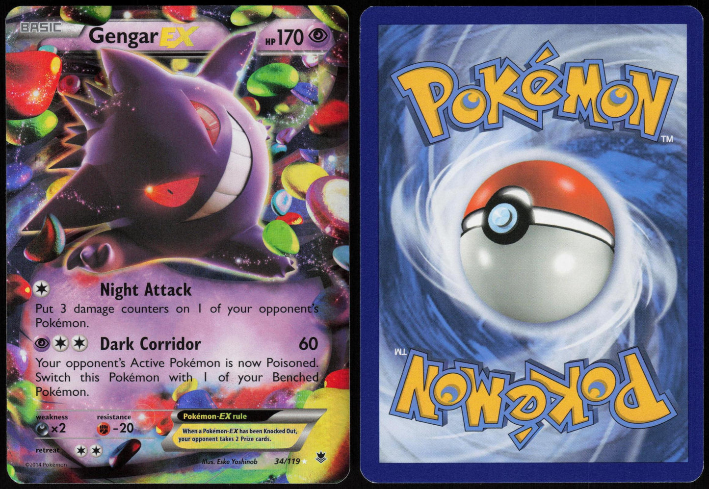 GENGAR EX 34/119 PHANTOM FORCES POKEMON EX RARE HOLO LP