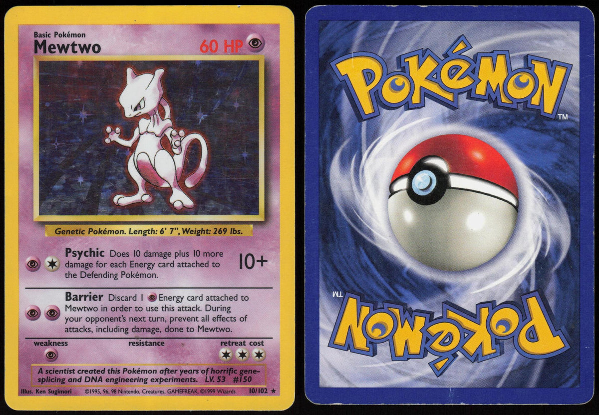 MEWTWO 10/102 BASE SET UNLIMITED POKEMON HOLO RARE MP