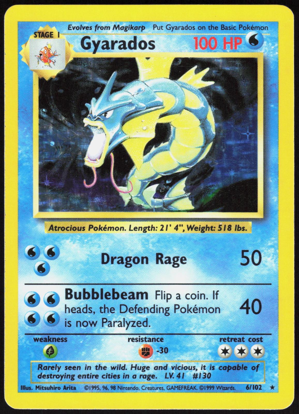 GYARADOS 6/102 BASE SET UNLIMITED POKEMON HOLO RARE LP