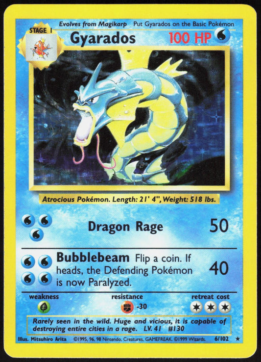 GYARADOS 6/102 BASE SET UNLIMITED POKEMON HOLO RARE LP