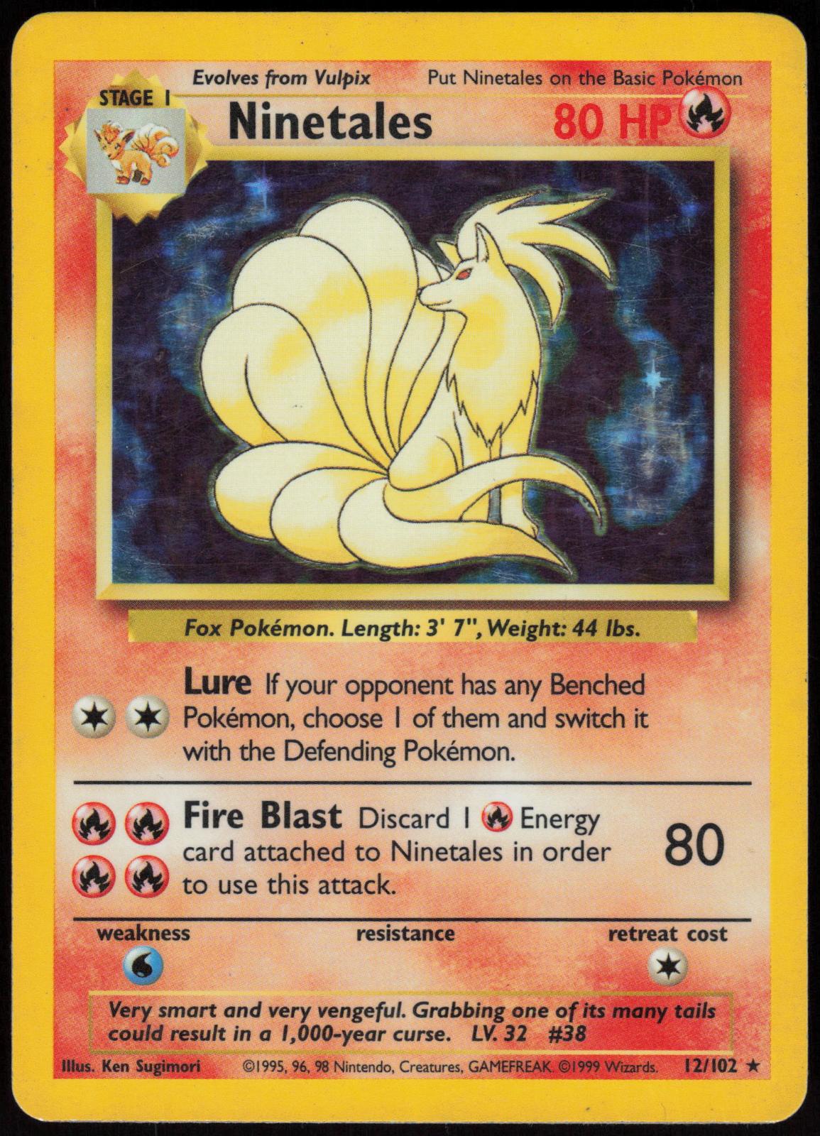 NINETALES 12/102 BASE SET UNLIMITED POKEMON HOLO RARE LP