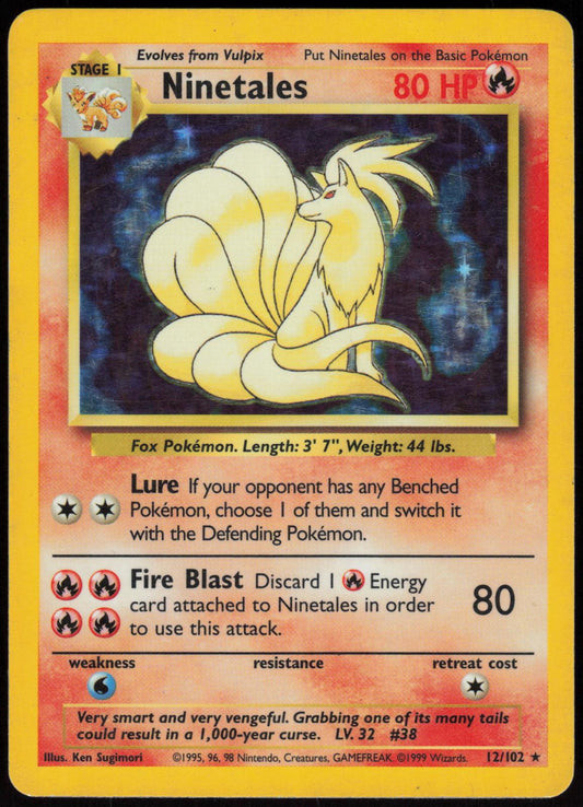 NINETALES 12/102 BASE SET UNLIMITED POKEMON HOLO RARE LP