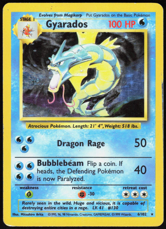 GYARADOS 6/102 BASE SET UNLIMITED POKEMON HOLO RARE HP
