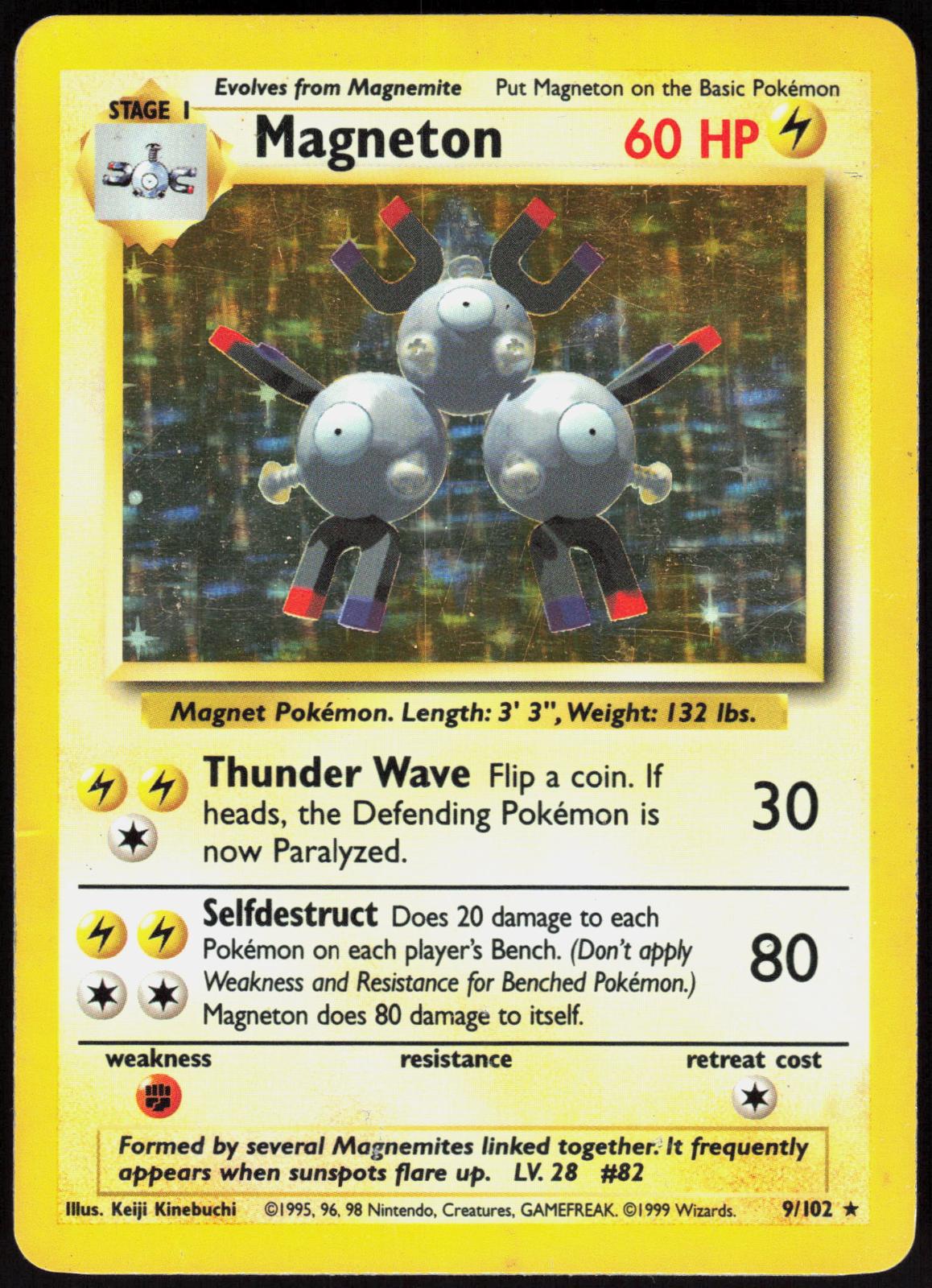 MAGNETON 9/102 BASE SET UNLIMITED POKEMON HOLO RARE HP