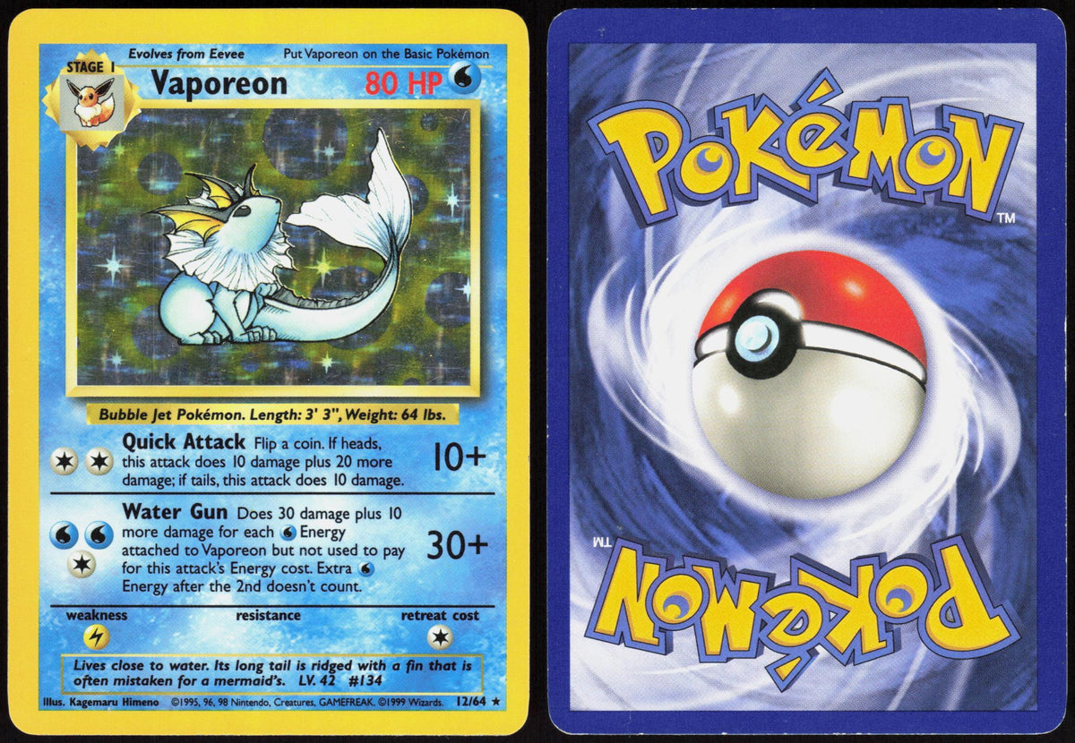 VAPOREON 12/64 JUNGLE POKEMON RARE UNLIMITED HOLO LP