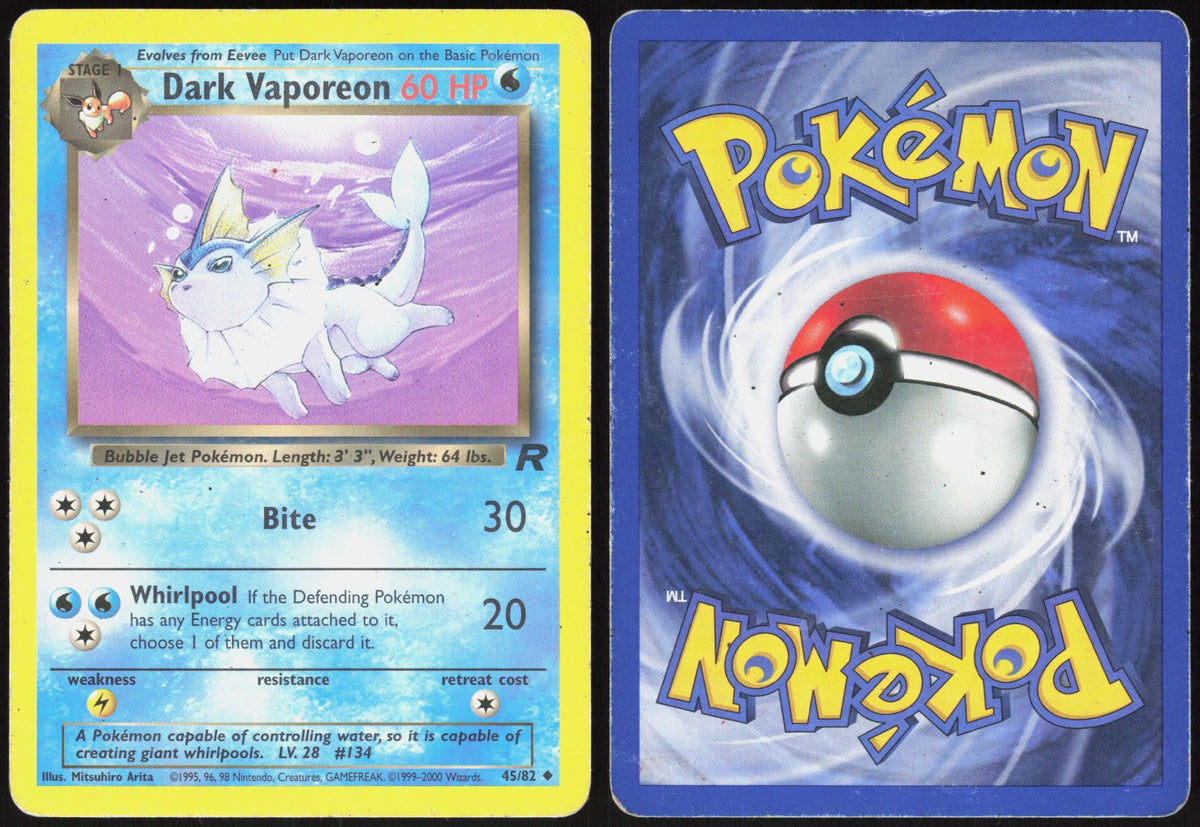 DARK VAPOREON 45/82 TEAM ROCKET POKEMON UNCOMMON UNLIMITED HP