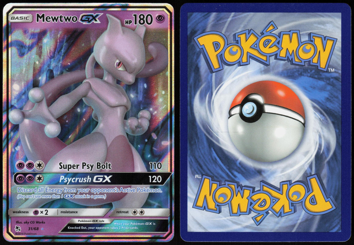 MEWTWO GX 31/68 HIDDEN FATES POKEMON GX RARE HOLO LP