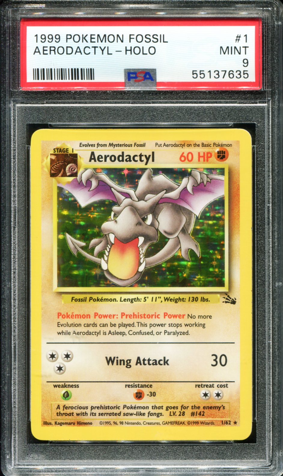 AERODACTYL HOLO 1/62 PSA 9 FOSSIL POKEMON