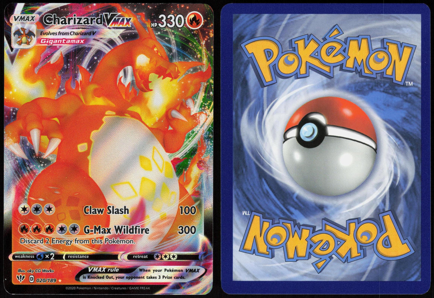 CHARIZARD VMAX 020/189 DARKNESS ABLAZE POKEMON VMAX RARE HOLO LP