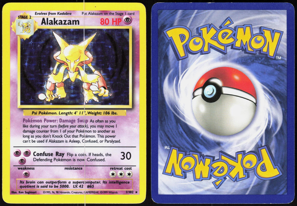 ALAKAZAM 1/102 BASE SET UNLIMITED POKEMON HOLO RARE LP