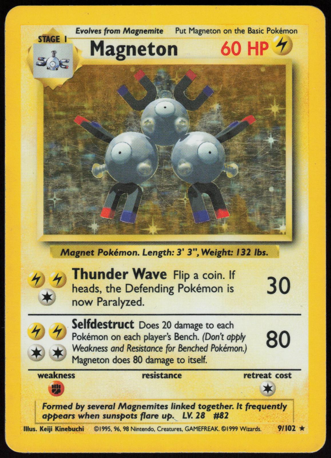 MAGNETON 9/102 BASE SET UNLIMITED POKEMON HOLO RARE MP