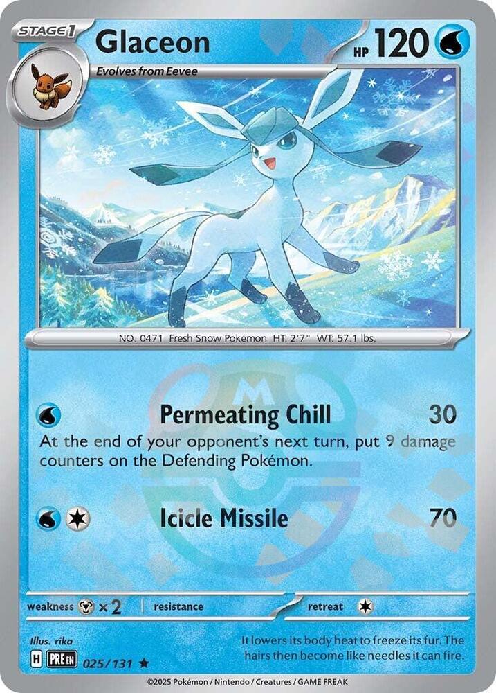 POKEMON TCG - GLACEON 025/131 PRISMATIC EVOLUTIONS MASTERBALL REVERSE HOLO