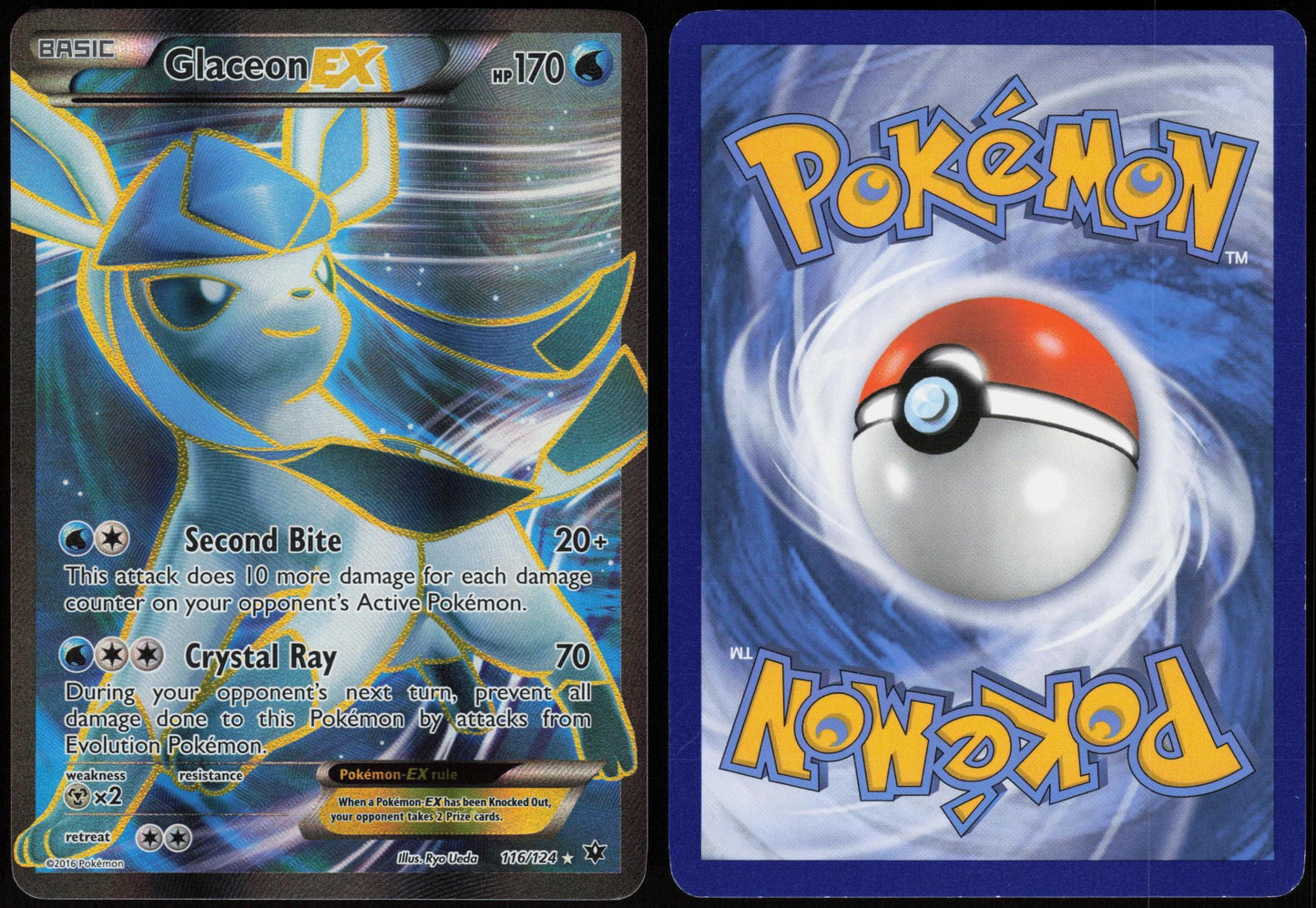 GLACEON EX 116/124 FATES COLLIDE POKEMON ULTRA RARE HOLO LP