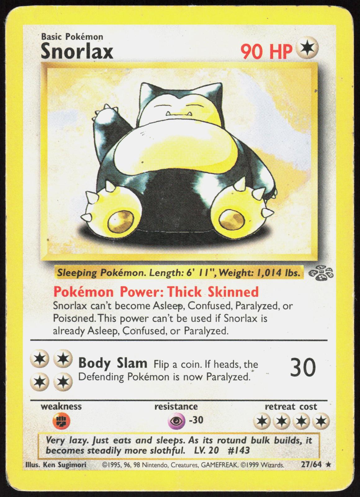 SNORLAX 27/64 JUNGLE POKEMON RARE UNLIMITED HP