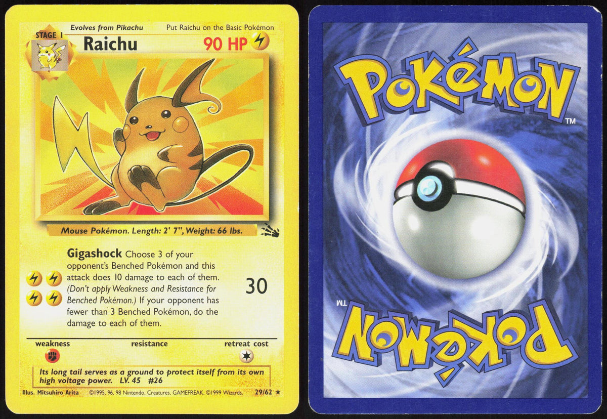 RAICHU 29/62 FOSSIL POKEMON RARE UNLIMITED MP
