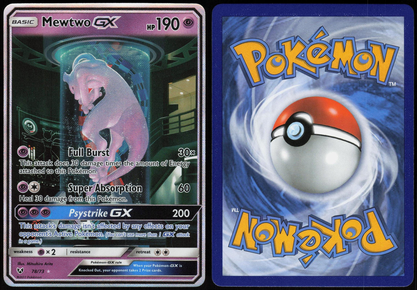 MEWTWO GX 78/73 SHINING LEGENDS POKEMON SECRET RARE HOLO LP