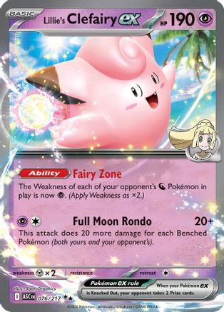 POKEMON TCG - Lillie's Clefairy ex 076/217 ME Ascended Heroes - Double Rare