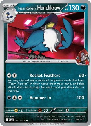 POKEMON TCG - Team Rocket's Honchkrow 127 ME Ascended Heroes - Rare