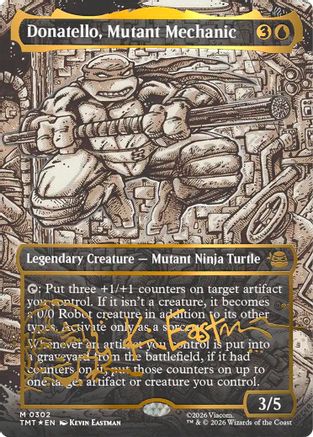 MAGIC: THE GATHERING  - Donatello, Mutant Mechanic (Borderless) (Gold-Stamped Signature) (TMT-302) - Teenage Mutant Ninja Turtles Foil