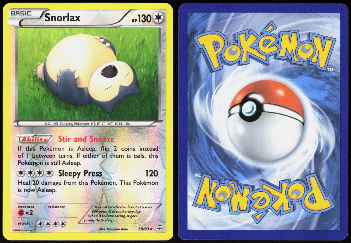 SNORLAX 58/83 GENERATIONS POKEMON RARE REVERSE HOLO LP