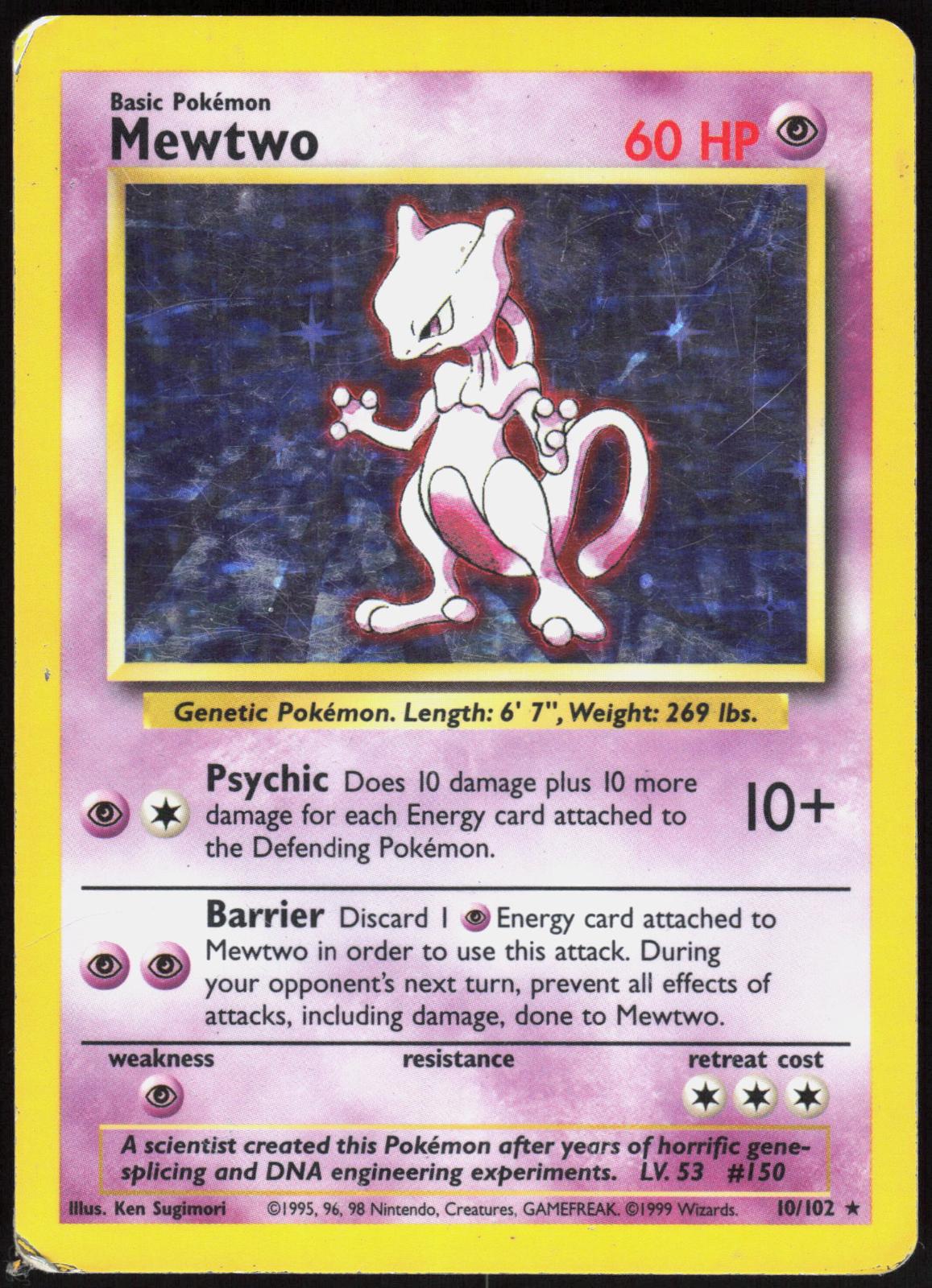 MEWTWO 10/102 BASE SET UNLIMITED POKEMON HOLO RARE MP