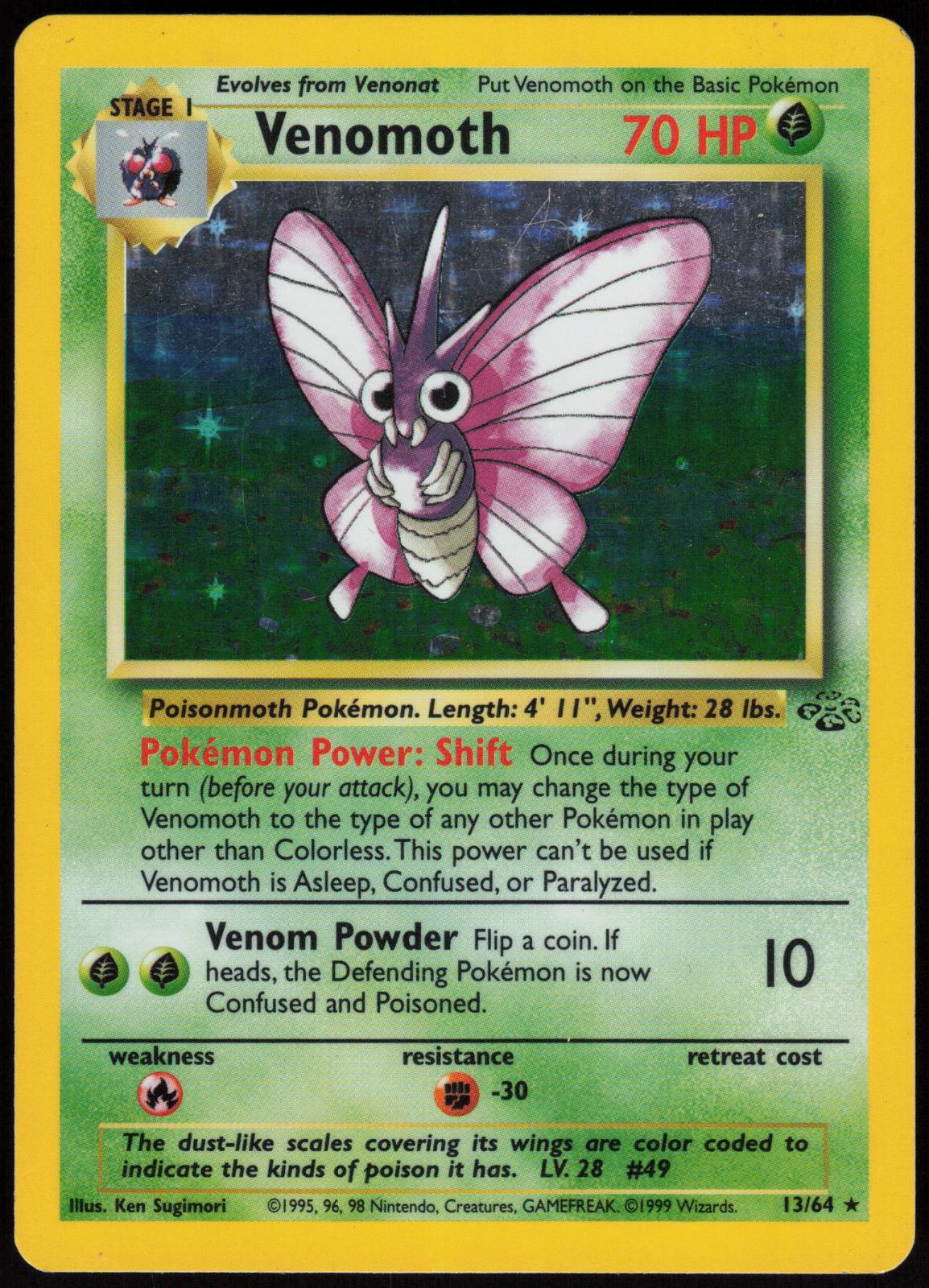 VENOMOTH 13/64 JUNGLE POKEMON RARE UNLIMITED HOLO MP