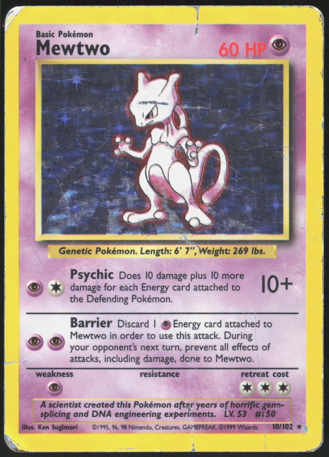 MEWTWO 10/102 BASE SET UNLIMITED POKEMON HOLO RARE HP