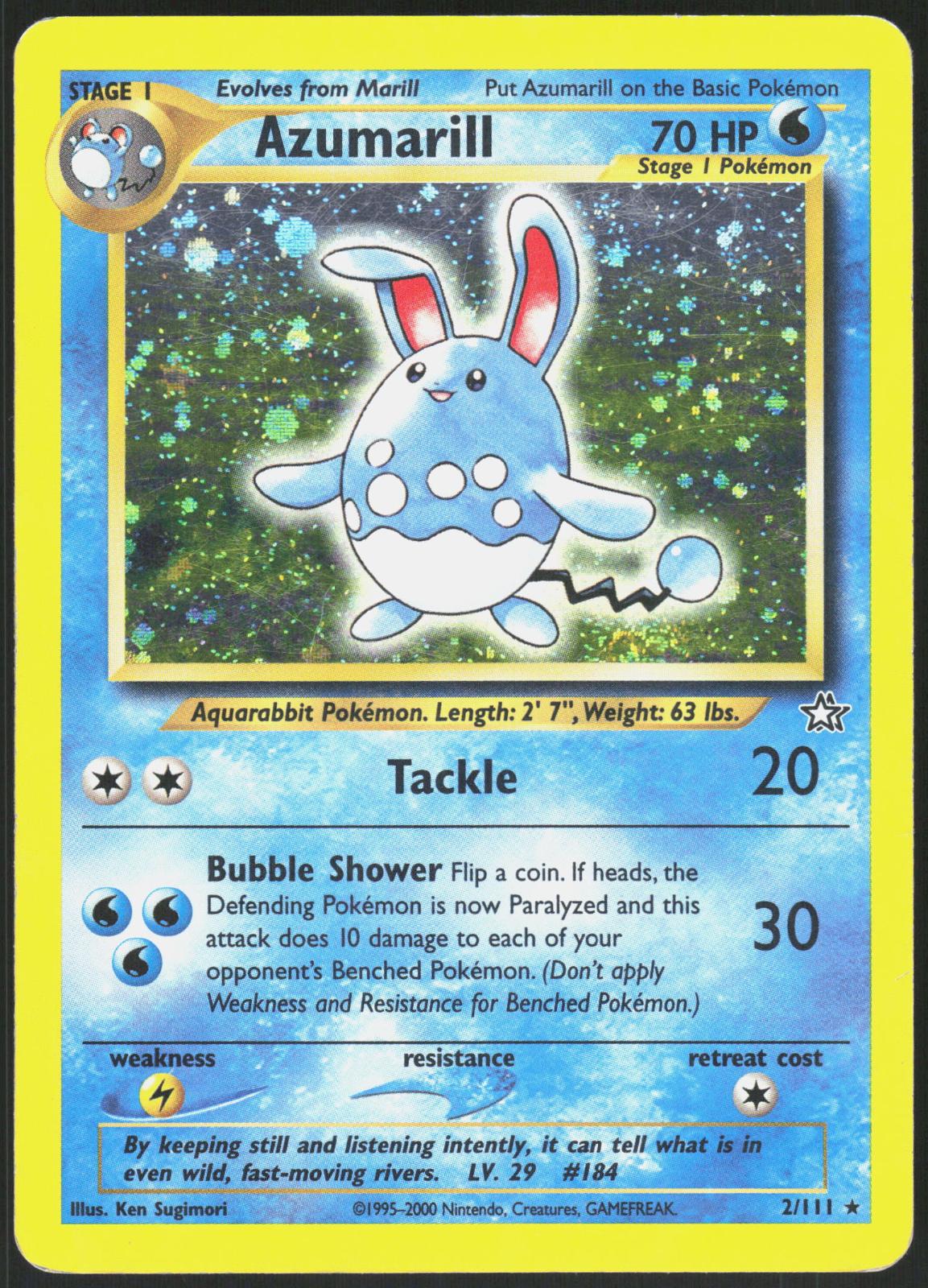 AZUMARILL 2/111 NEO GENESIS POKEMON RARE UNLIMITED HOLO MP