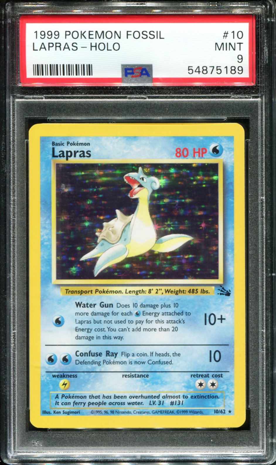 LAPRAS HOLO 10/62 PSA 9 FOSSIL POKEMON