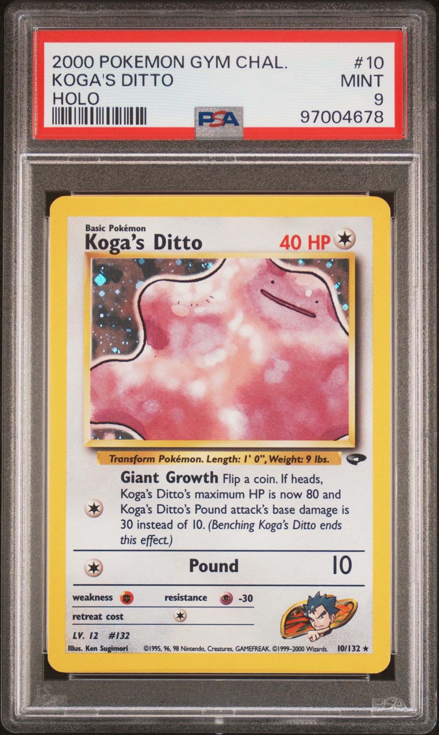 KOGA'S DITTO 10/132 PSA 9 HOLO GYM CHALLENGE POKEMON