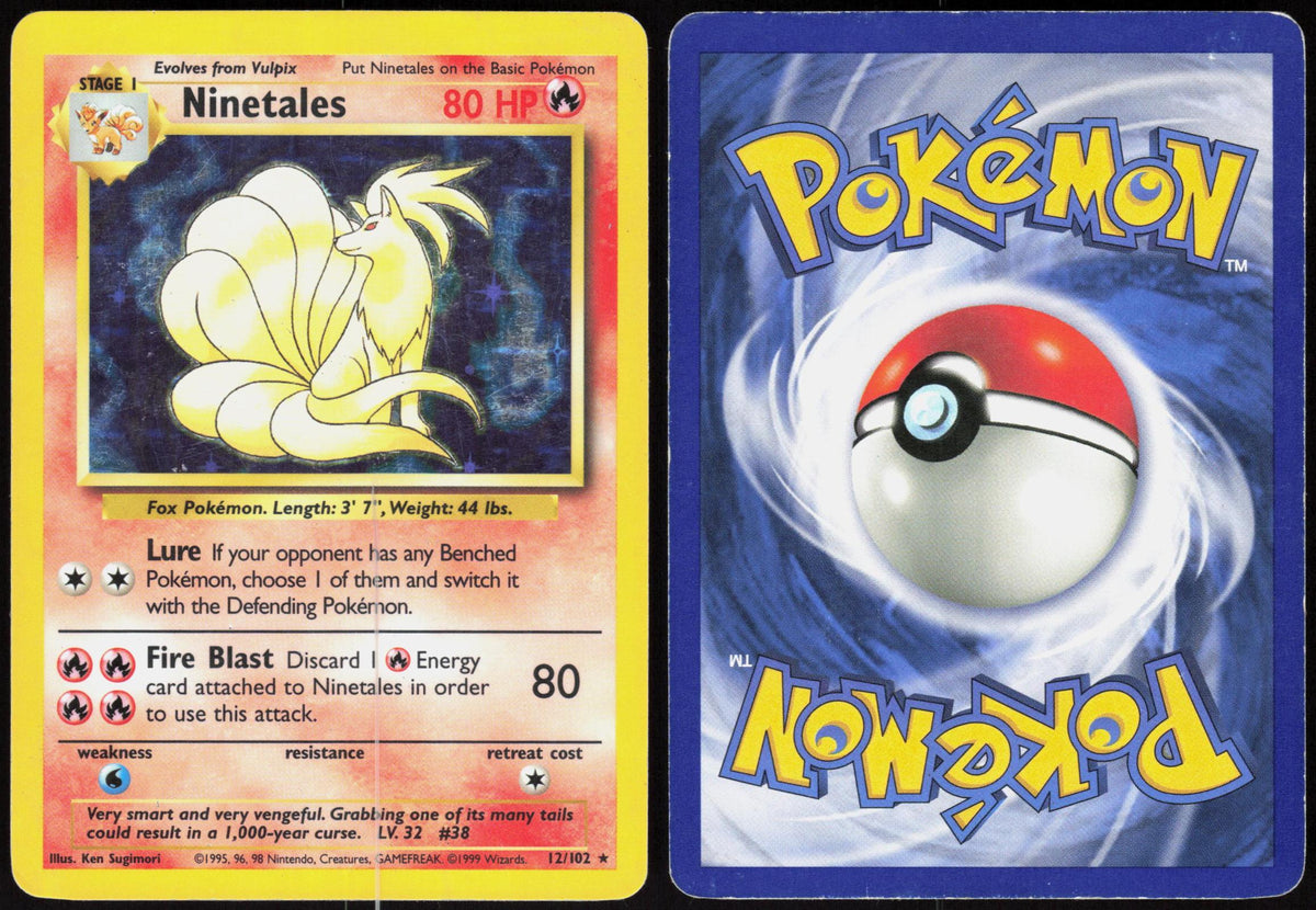 NINETALES 12/102 BASE SET UNLIMITED POKEMON HOLO RARE MP