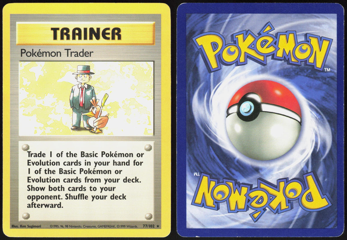POKEMON TRADER 77/102 BASE SET UNLIMITED POKEMON RARE MP