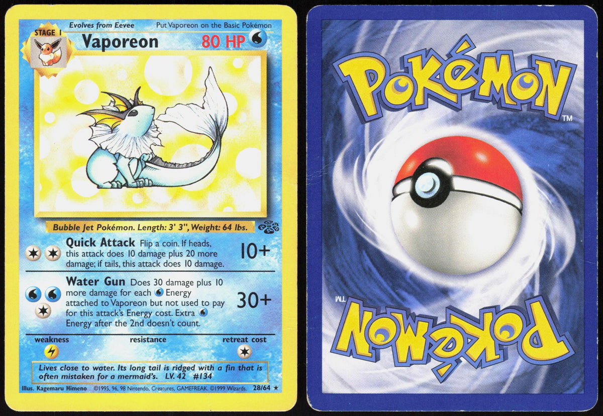 VAPOREON 28/64 JUNGLE POKEMON RARE UNLIMITED HP