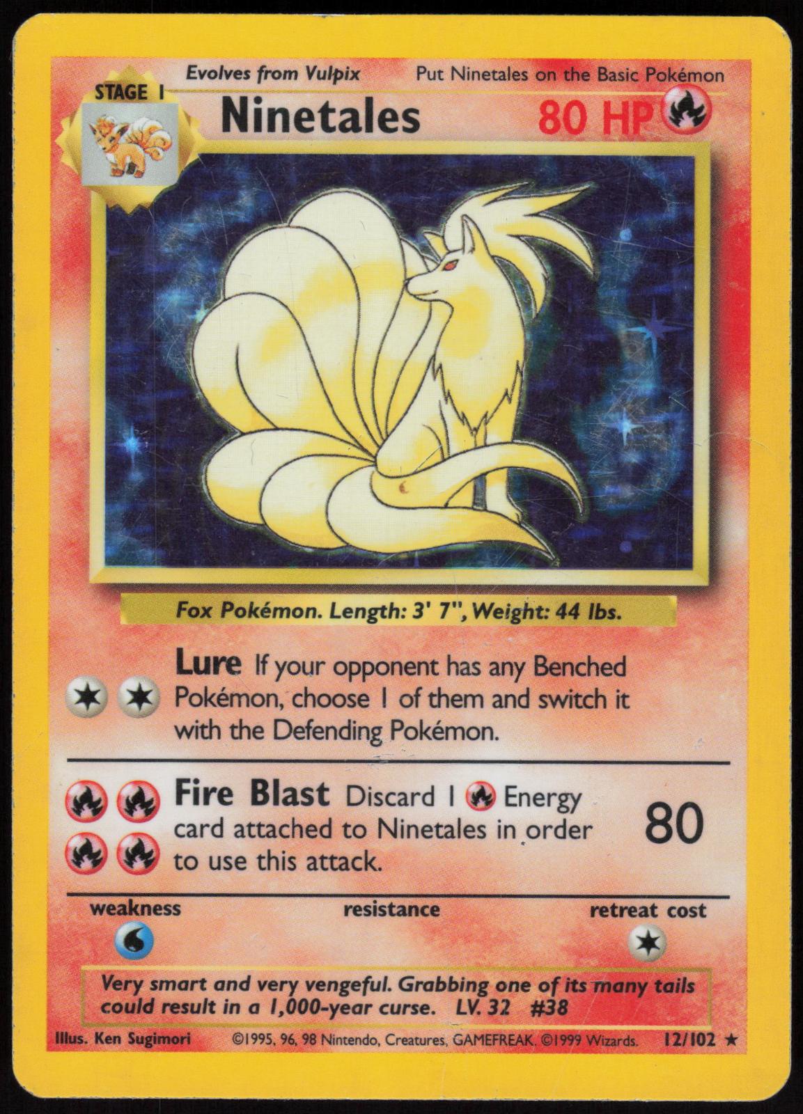 NINETALES 12/102 BASE SET UNLIMITED POKEMON HOLO RARE HP
