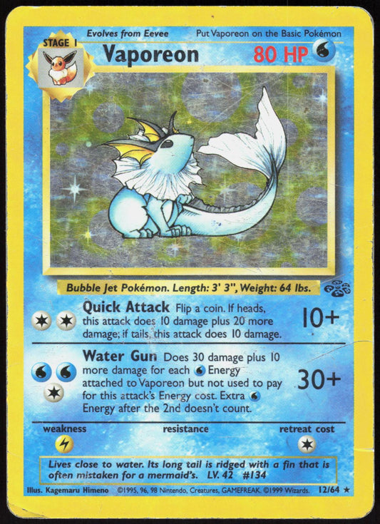 VAPOREON 12/64 JUNGLE POKEMON RARE UNLIMITED HOLO HP