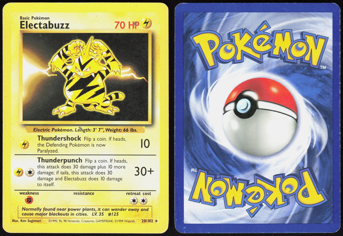 ELECTABUZZ 20/102 BASE SET UNLIMITED POKEMON RARE HP