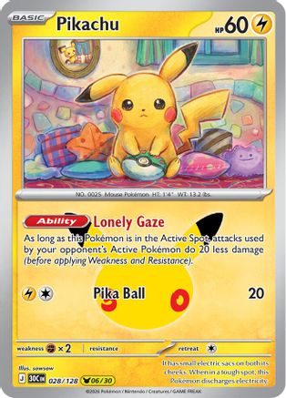POKEMON TCG - Pikachu 028/128 ME 30th Celebration - Pikachu Rare