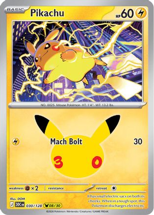 POKEMON TCG - Pikachu 030/128 ME 30th Celebration - Pikachu Rare