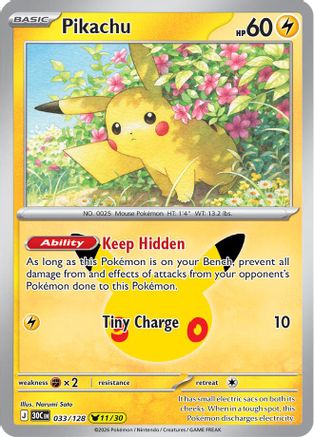 POKEMON TCG - Pikachu 033/128 ME 30th Celebration - Pikachu Rare