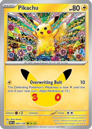POKEMON TCG - Pikachu 040/128 ME 30th Celebration - Pikachu Rare