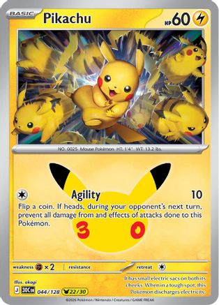 POKEMON TCG - Pikachu 044/128 ME 30th Celebration - Pikachu Rare