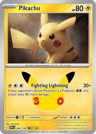 POKEMON TCG - Pikachu 049/128 ME 30th Celebration - Pikachu Rare