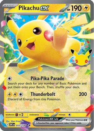 POKEMON TCG - Pikachu ex 053/128 ME 30th Celebration - Double Rare