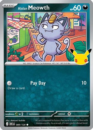 POKEMON TCG - Alolan Meowth 089/128 ME 30th Celebration - Common