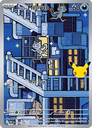 POKEMON TCG - Alolan Meowth 139/128 ME 30th Celebration - Illustration Rare